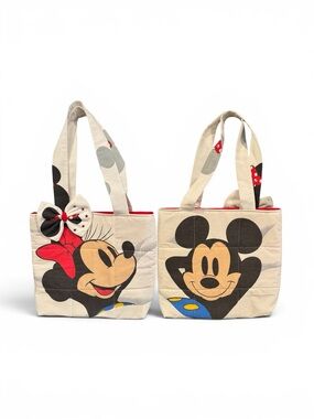 Mickey & Minnie Cartoon Tote Bag Duo - White, Black, Red